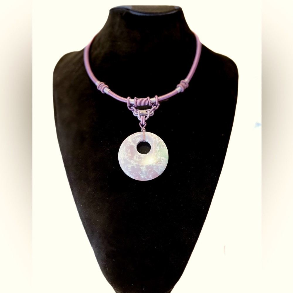 Lavender Jade Medallion on Silk Thread Corded Necklace